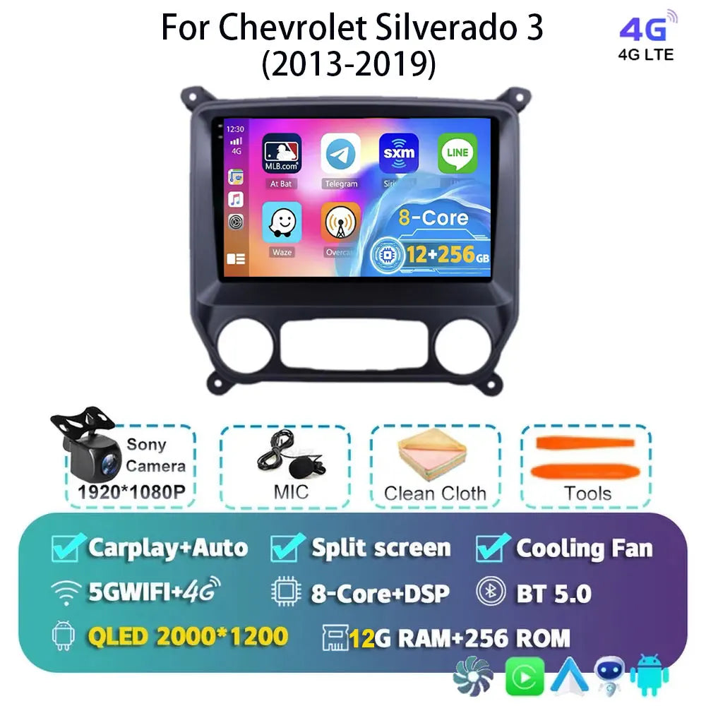 Android 14 Carplay Auto Car Radio Multimedia For Chevrolet Silverado 3 GMTK2 2014 2015 2016 2017 2018 Autoradio Stereo Head Unit