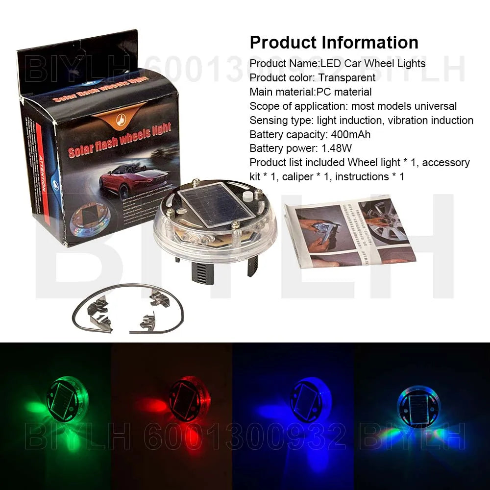 4/2Pcs LED Car Wheel Light Solar Red Blue Green Flashing Car Ambient Lamp Car Chassis Light Universal Auto Exterior Accessories