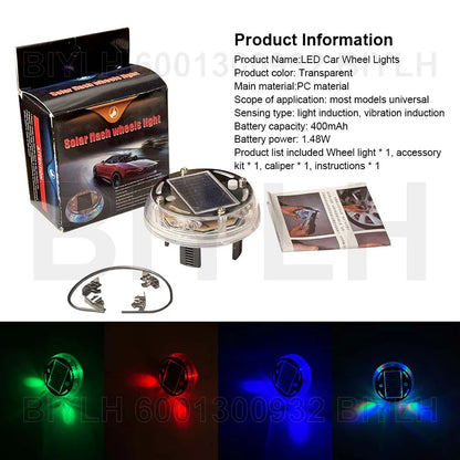 4/2Pcs LED Car Wheel Light Solar Red Blue Green Flashing Car Ambient Lamp Car Chassis Light Universal Auto Exterior Accessories