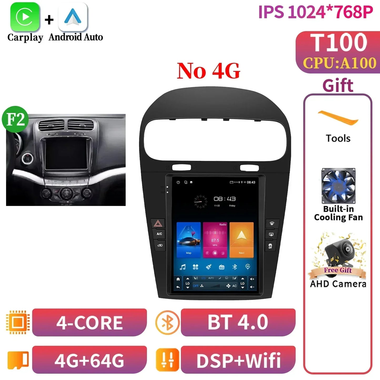 9.7inch Android 14 For Dodge Journey Fiat Freemont 2012-2014 Car Radio Multimedia Intelligent GPS Bluetooth Carplay Touch Screen