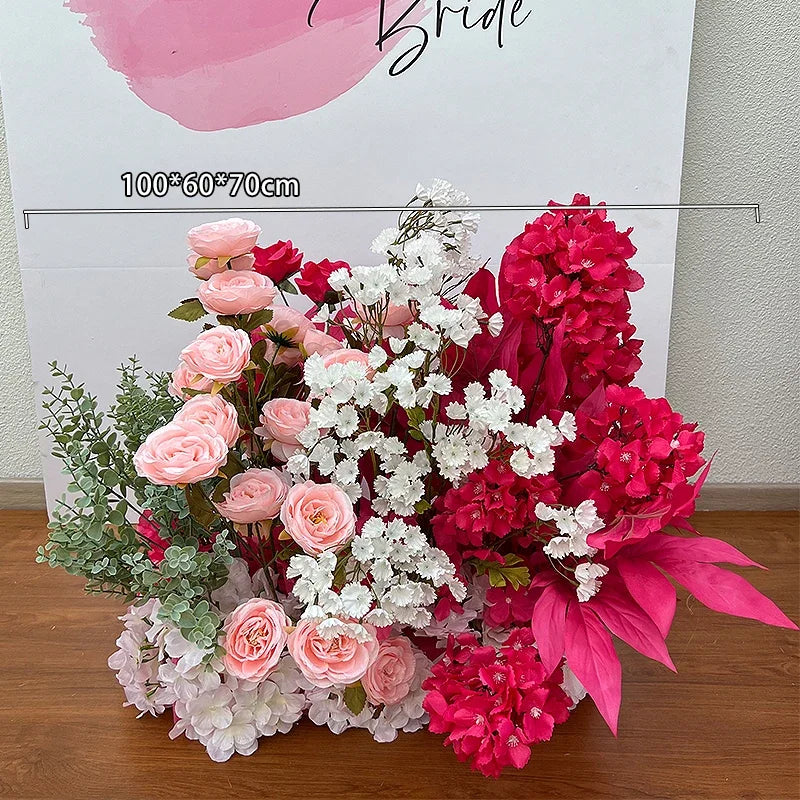 Hot Pink Floor Flower Row Artificial Flower Wedding Decoration Floral Arch Arrangement Welcome Sign Decor Road Lead Flower Ball
