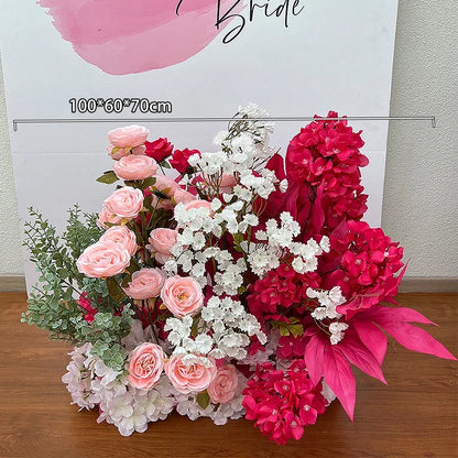 Hot Pink Floor Flower Row Artificial Flower Wedding Decoration Floral Arch Arrangement Welcome Sign Decor Road Lead Flower Ball
