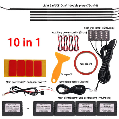 14 in 1 RGB LED Atmosphere Car Light Interior Decoration Fiber Strip Light By App Control Decorative Ambient Lamp Dashboard Lamp
