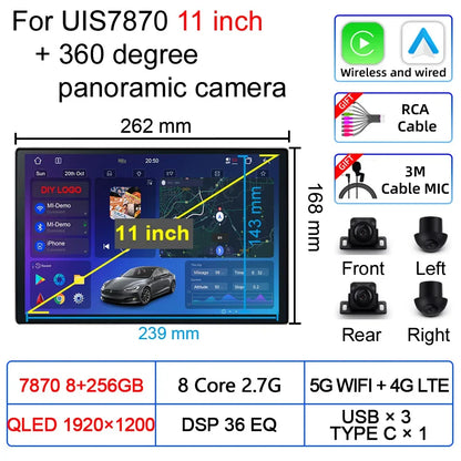 Upgradation UIS 7870 Android 11 13 inch Car Multimedia AI Voice mp5 Palyer gps navigation Carplay Auto Stereo Radio Head Unit