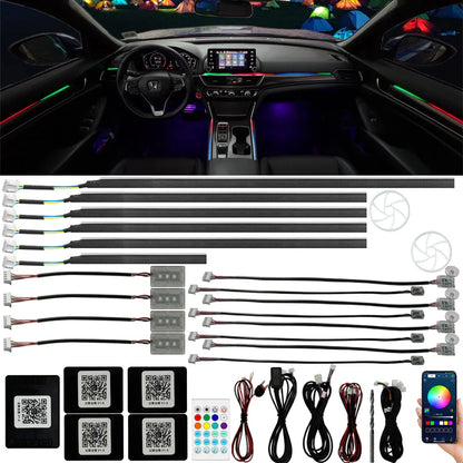 22in1 Universal Symphony Colorful Car Ambient Light Neon RGB Automobile Acrylic Strip Decor lamp APP & RF Remote Controller