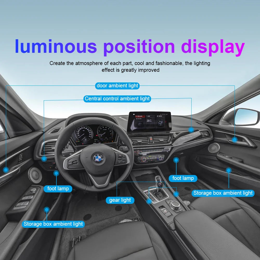 22 in 1 Universal Ambient Light Car Interior Acrylic Strip Kit 213 64 Color RGB Symphony Rainbow Dashboard Atmosphere Light APP