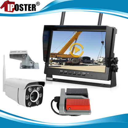 iPoster 10.1" IPS Screen DVR Monitor 1080P 30x Optical Zoom Digital Wireless Camera For Construction Tower Crane Lift Excavator