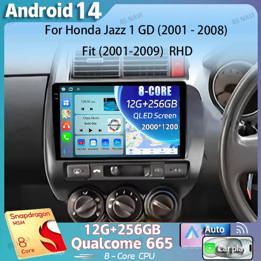 Android 14 For Honda Jazz 1 GD 2001 - 2008 Fit 2001-2009 2K QLED Stereo Car Radio Multimedia Video Player GPS 4G CarPlay