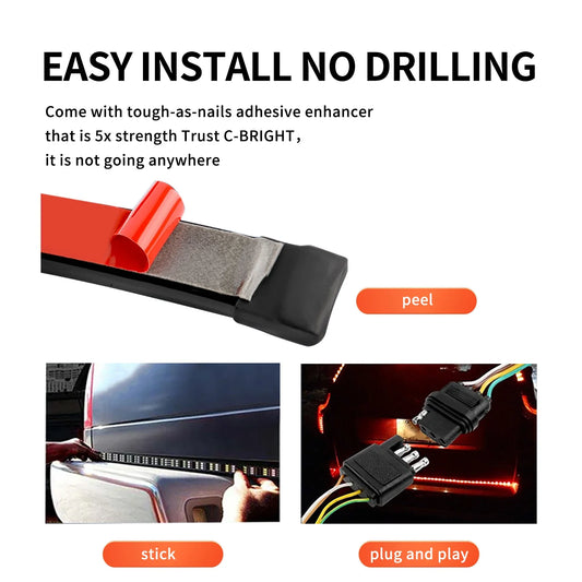 Tailgate Light bar 1.5 Meter Triple Row LED Strip for Pickup Trailer SUV RV Red Brake White Reverse Sequential Amber Turning