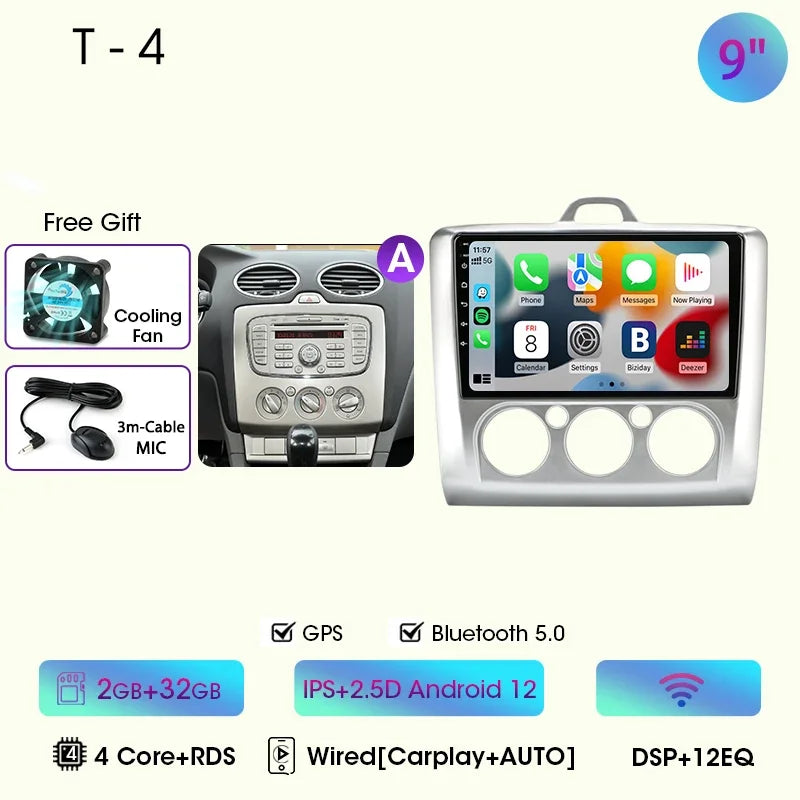 9" Car Radio For Ford Focus 2004 2005 2006 2007 2008 2009 2010 2011 Android12 Multimidia Video Player Head Unit wireless Carplay