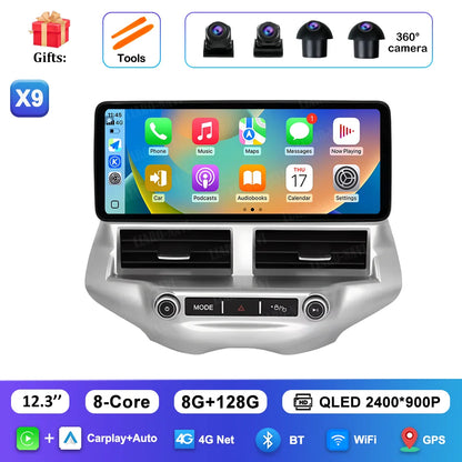 Carplay 12.3 inch Ultra-thin Screen for Ford EcoSport 2013 - 2017 Android 14 GPS Navigation Car Video Multimedia Player BT WiFi