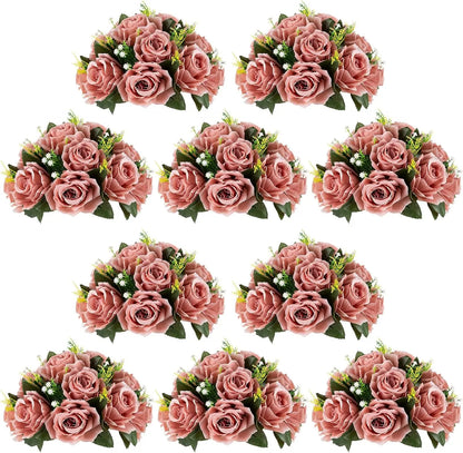 Artificial Flower Centrepieces for Tables - 10 Pcs Dusty Rose Fake Flowers Roses Balls 9.5in Diameter - Silk Faux Rose Arrangeme