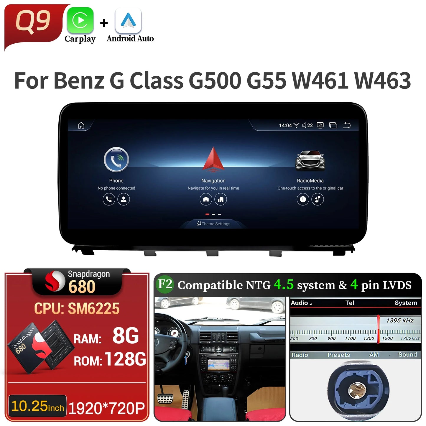 Car Radio For Mercedes Benz G Class G500 G55 W461 W463 2008-2015 Android 14 Wireless BT Carplay Snapdragon 680 Head Unit Screen