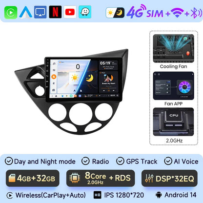 JIUYIN Wireless CarPlay Android Auto Radio for Ford Fiesta 1995-2001 Focus MK1 1998-2004 GPS 2din autoradio