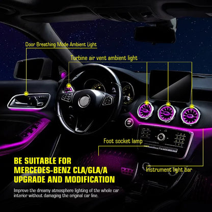 12/64 Colours Ambient Lights For Mercedes-Benz A/CLA/GLA W176 W117 W156 LED Car Air Vents Turbine Nozzle Decorate Lamp APP 12V