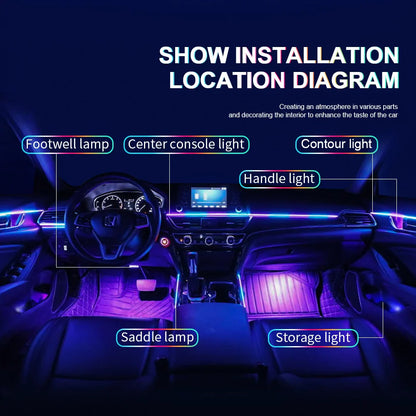14/18 in 1 Led Car Ambient Lights RGB Symphony 213 Color Rainbow Acrylic Strips Atmosphere Lamp Kit Support One Zone Dual Zone