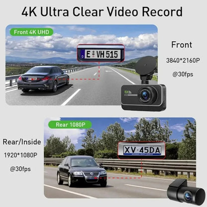 Real 4K WiFi Dual Dash Cam,Optional Rear/Cabin Camera,3" IPS Screen with Night Vision,24H Parking Mode Dashboard Camera Recorder