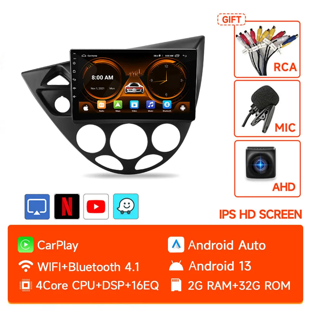 JIUYIN Wireless CarPlay Android Auto Radio for Ford Fiesta 1995-2001 Focus MK1 1998-2004 GPS 2din autoradio