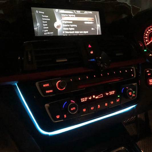 For BMW 3 & 4 Series F30 LCI with Blue and Orange Color Center Console Radio Trim Led Dashboard Atmosphere Light AC Panel Light
