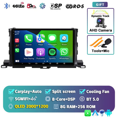 Android 14 For Toyota Highlander 3 Kluger 2013-2018 2K QLED Android Car Radio Multimedia Video Player GPS Stereo CarPlay 4G DSP