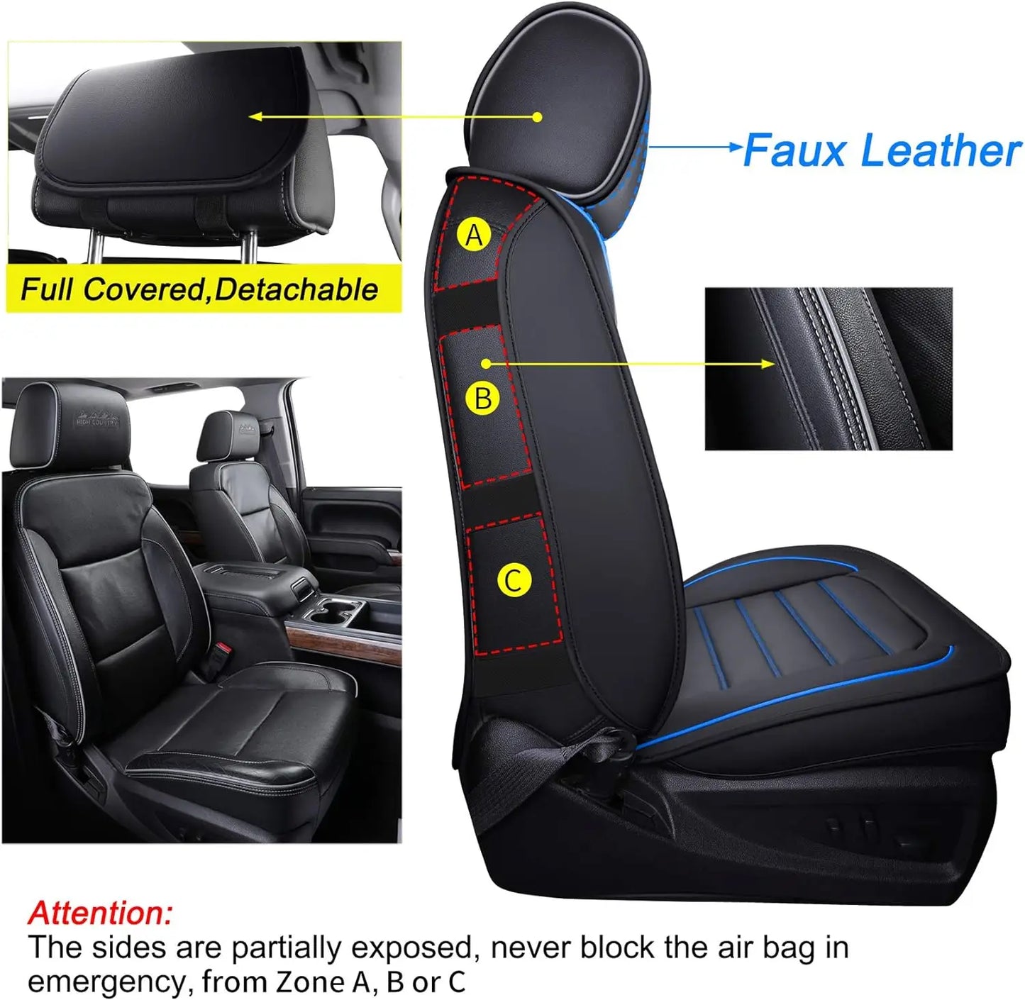 Seat Covers Full Set Durable Waterproof Leather for Pickup Truck Fit for Chevrolet Chevy Silverado 1500 GMC SIERRA 2007 to 2023