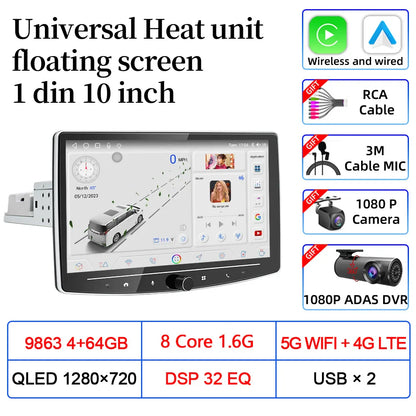 VATAV Android 13 1Din Floating screen Universal Multimedia AI voice Carplay Auto Stereo Radio Palyer Head Unit For Toyota Nissan
