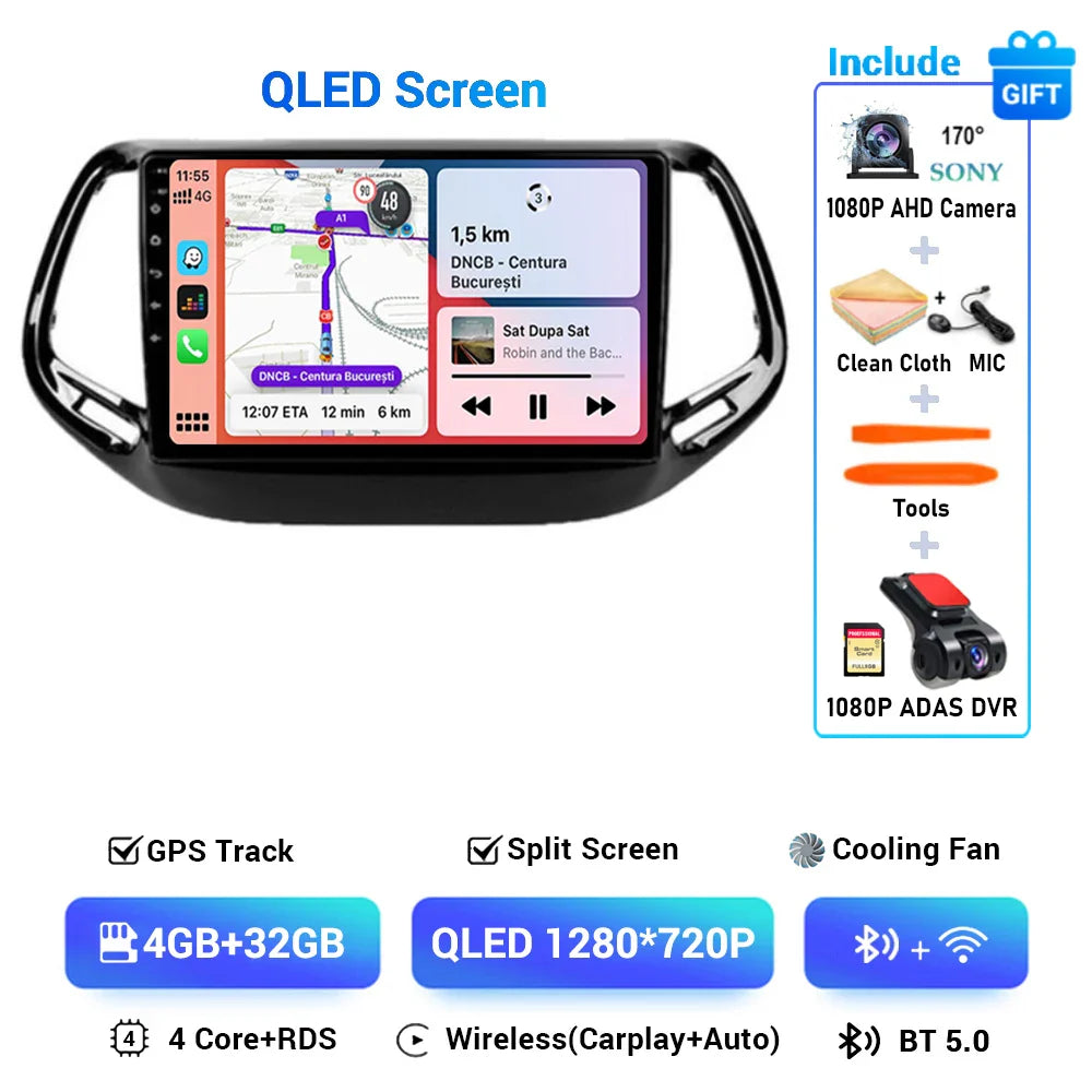 Android 15 CarPlay Auto WIFI+4G For Jeep Compass 2 MP 2016 2017 2018 2019 Car Radio Multimedia Video Player GPS Autoradio Stereo