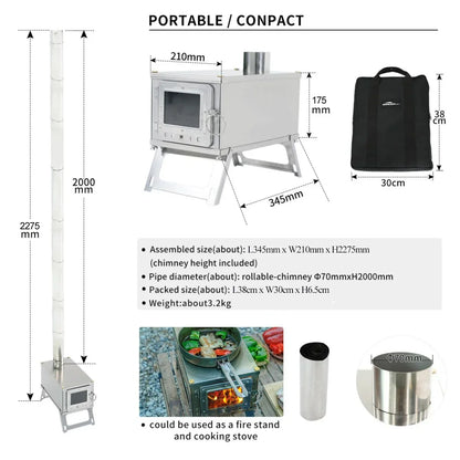 Folding Woodstove Durable Portable Foldable Wood Burning Stainless Steel Firewood Stove For Outdoor Camping Heat Oneself & Food