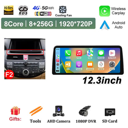 12.3 inch Android 14 for Honda Accord 8 2008 2009 - 2013 Car Multimedia Radio Player Wireless Carplay Monitor GPS Navigation BT
