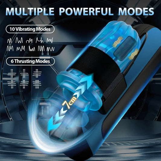 Automatic Male Masturbator Interchangeable Pocket Pussy Blowjob Vibrator with 6 Types of Piston and 5 Speed Modes Adult Sex Toys