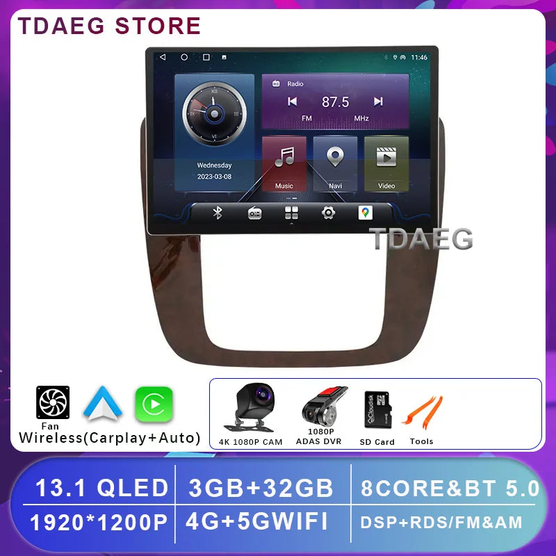 13INCH Android 14 For GMC Yukon Chevrolet Tahoe Suburban 2008 - 2012 Multimedia Video Player 4G WIFI Navigation GPS Carplay auto