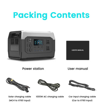 500W 1800W Power Station With 100W Solar Panel 18V USB TYPE-C Portable Power Bank 345Wh 1000Wh Lifepo4 Battery Charging Station