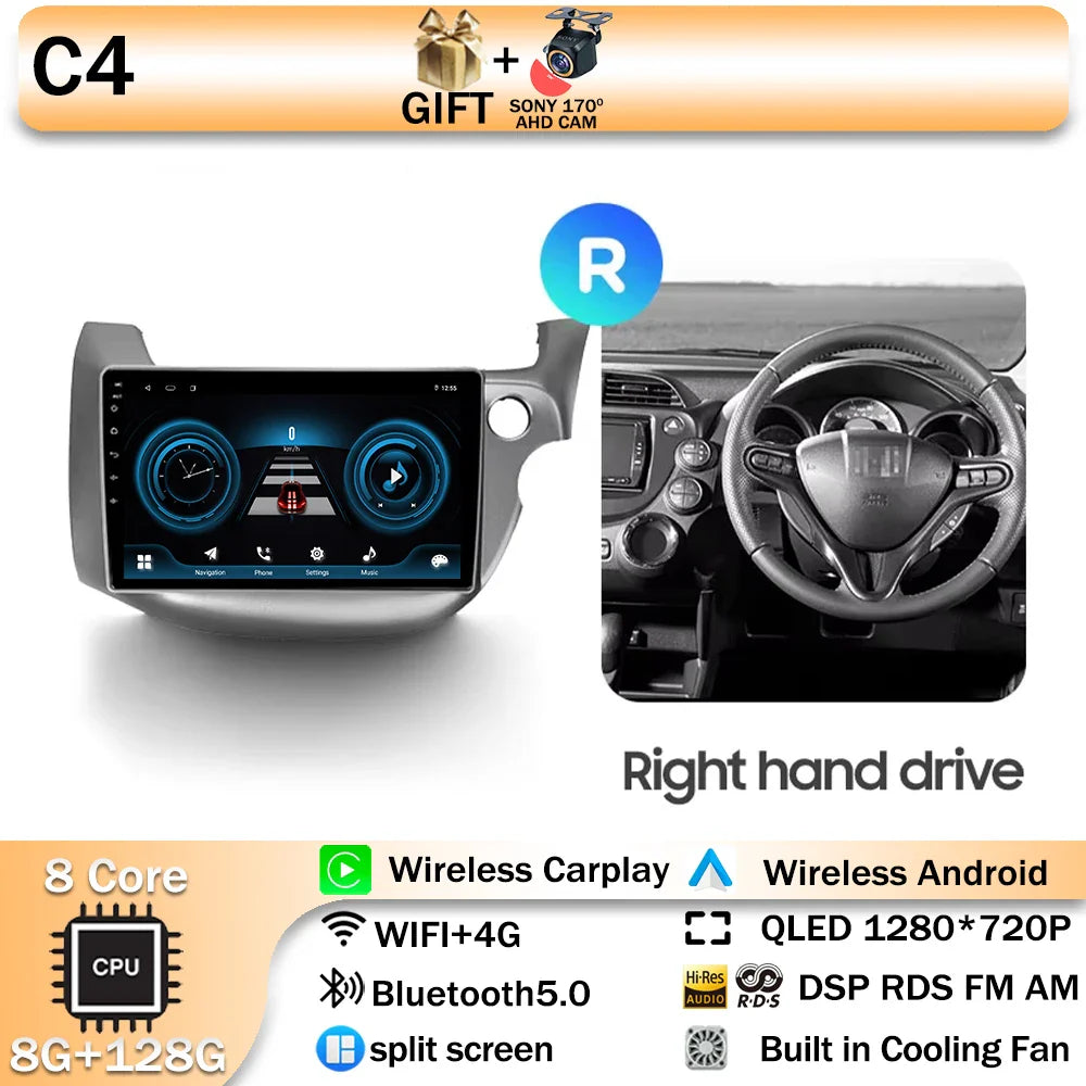 Android 14 For HONDA FIT JAZZ 2008 2009 2010 2011 2012 2013 Car Stereo Radio Multimedia Wireless Carplay Android Auto GPS 4G BT