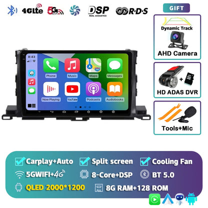 Android 14 For Toyota Highlander 3 Kluger 2013-2018 2K QLED Android Car Radio Multimedia Video Player GPS Stereo CarPlay 4G DSP