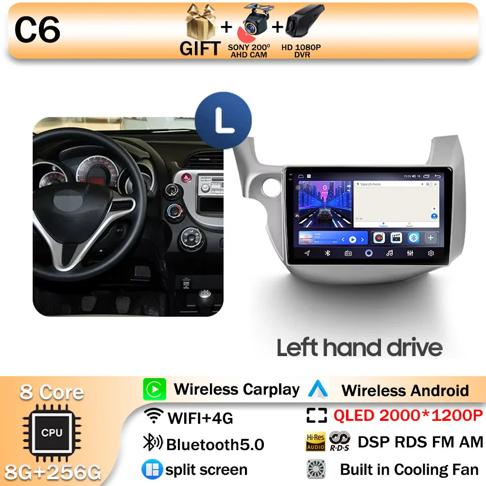 Android 14 For HONDA FIT JAZZ 2008 2009 2010 2011 2012 2013 Car Stereo Radio Multimedia Wireless Carplay Android Auto GPS 4G BT