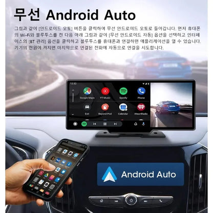 10.26"Car DVR with CarPlay&Android Auto,4K(3840*2160) Front and 1080P RearCamera,VoiceControl,BT,FM,GPS Recorder,DualLensDashcam