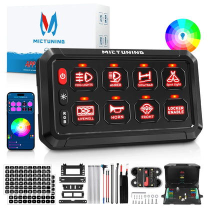 MICTUNING RGB 8 Gang Switch Panel with App Control On/Off Switch Panel Led Light Background Relay System Box For Car ATV/UTV