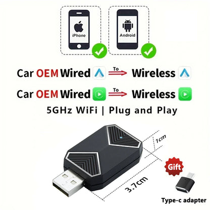 EKIY 2in1 Wireless CarPlay Dongle Wireless Android Auto Adapter AI Smart Box Car Intelligent Systems For Car With Wired CarPlay