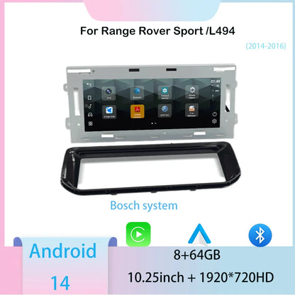 10.25inch Android 14 For Range Rover sport L494 Multimedia Player Radio Carplay auto retains the original feature menu AC Panel