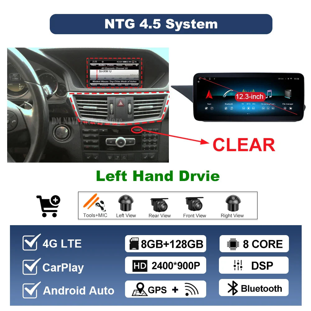 Wireless Carplay Android 14 for Mercedes Benz E Class W212 2009 - 2015 Car Radio Player Video DSP Stereo Touch Screen 4G WiFi BT
