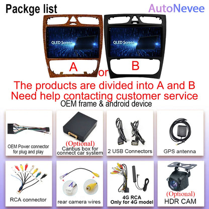 Android 14 wifi+4G Carplay BT Car Radio For Benz W203 W209 C180 C200 C220 C230 2004-2011 Navigation GPS Video Player Multimedia