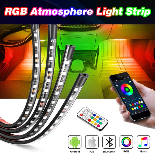 Car Interior Lights Neon Atmosphere RGB LED Strip Bar Car Decorative Lighting Lamp Remote / APP Control Ambient Atmosphere Auto