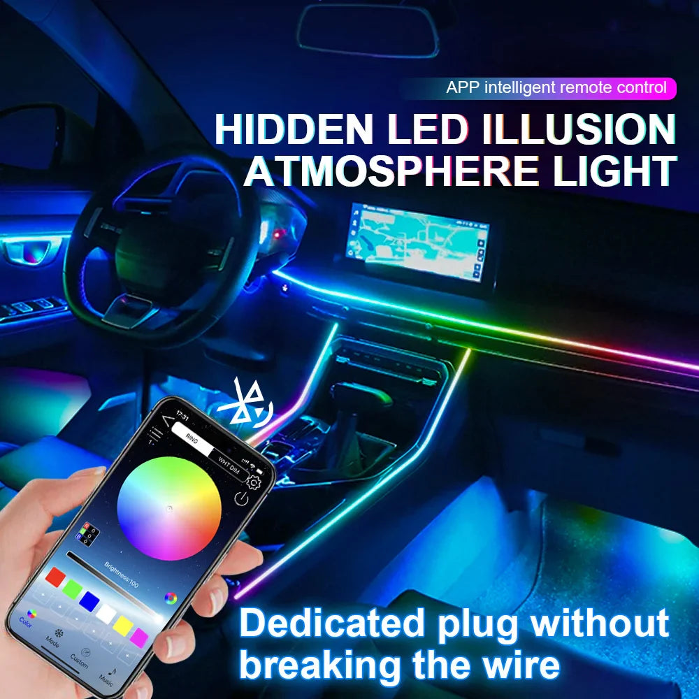 14/18 in 1 Led Car Ambient Lights RGB Symphony 213 Color Rainbow Acrylic Strips Atmosphere Lamp Kit Support One Zone Dual Zone