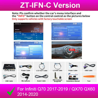 Wireless CarPlay Android Auto for Infiniti QX60 QX70 Q70 Mirror AftermarketCamera CarPlay Upgrade Retrofit Multimedia Navigation