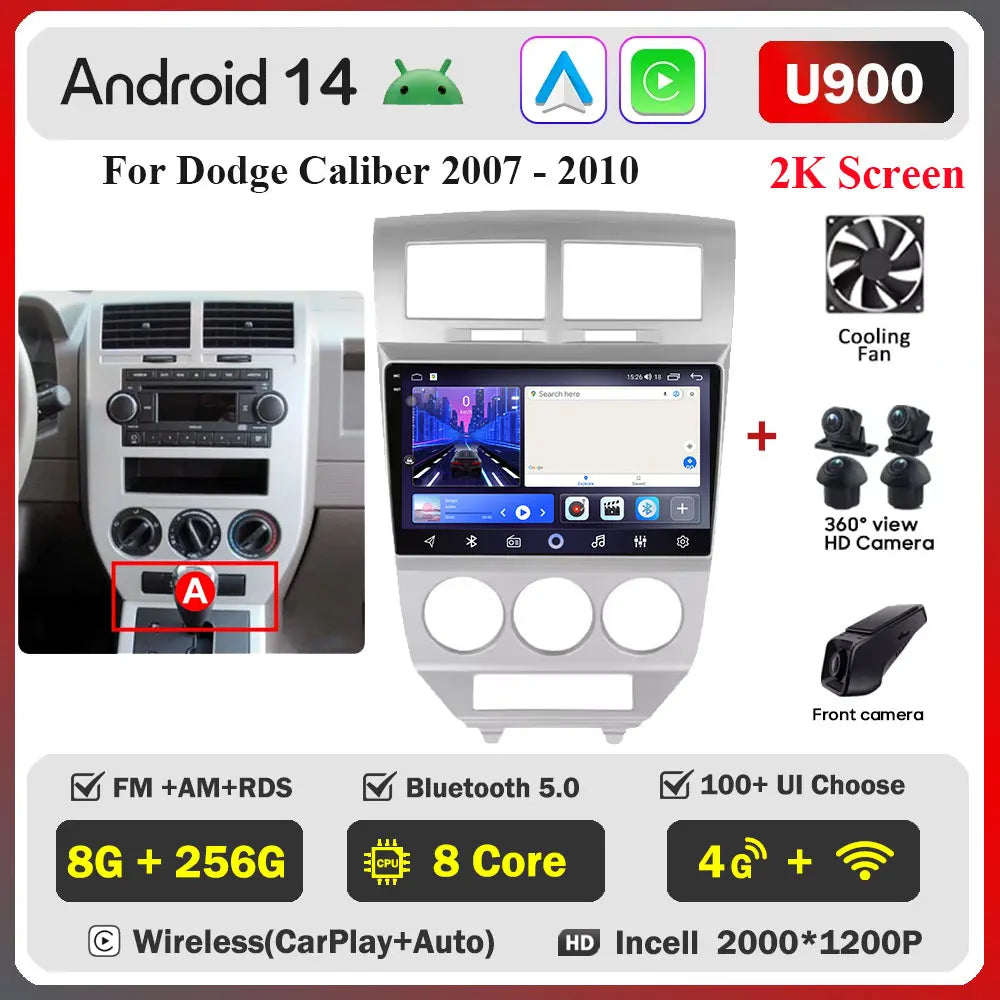 Android 14 Car For Dodge Caliber 2007-2010 For Jeep compass MK 2007-2009 stereo Radio Wireless Carplay Android Auto Radio Stereo