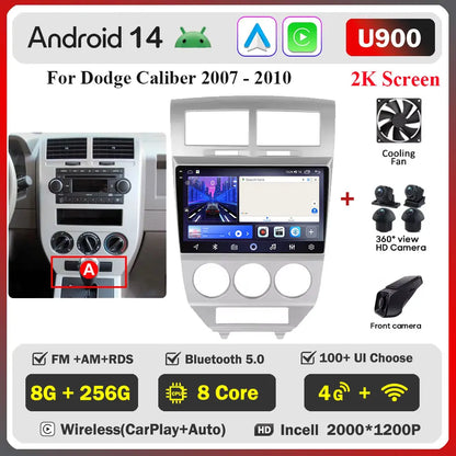 Android 14 Car For Dodge Caliber 2007-2010 For Jeep compass MK 2007-2009 stereo Radio Wireless Carplay Android Auto Radio Stereo