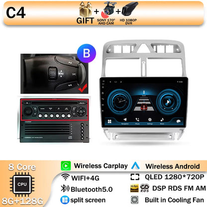 Carplay 2din Android 14 Car Radio Multimedia Gps Navigation For Peugeot 307 307CC 307SW 2002-2013 Stereo 2 DIN 4G WIFI Head Unit