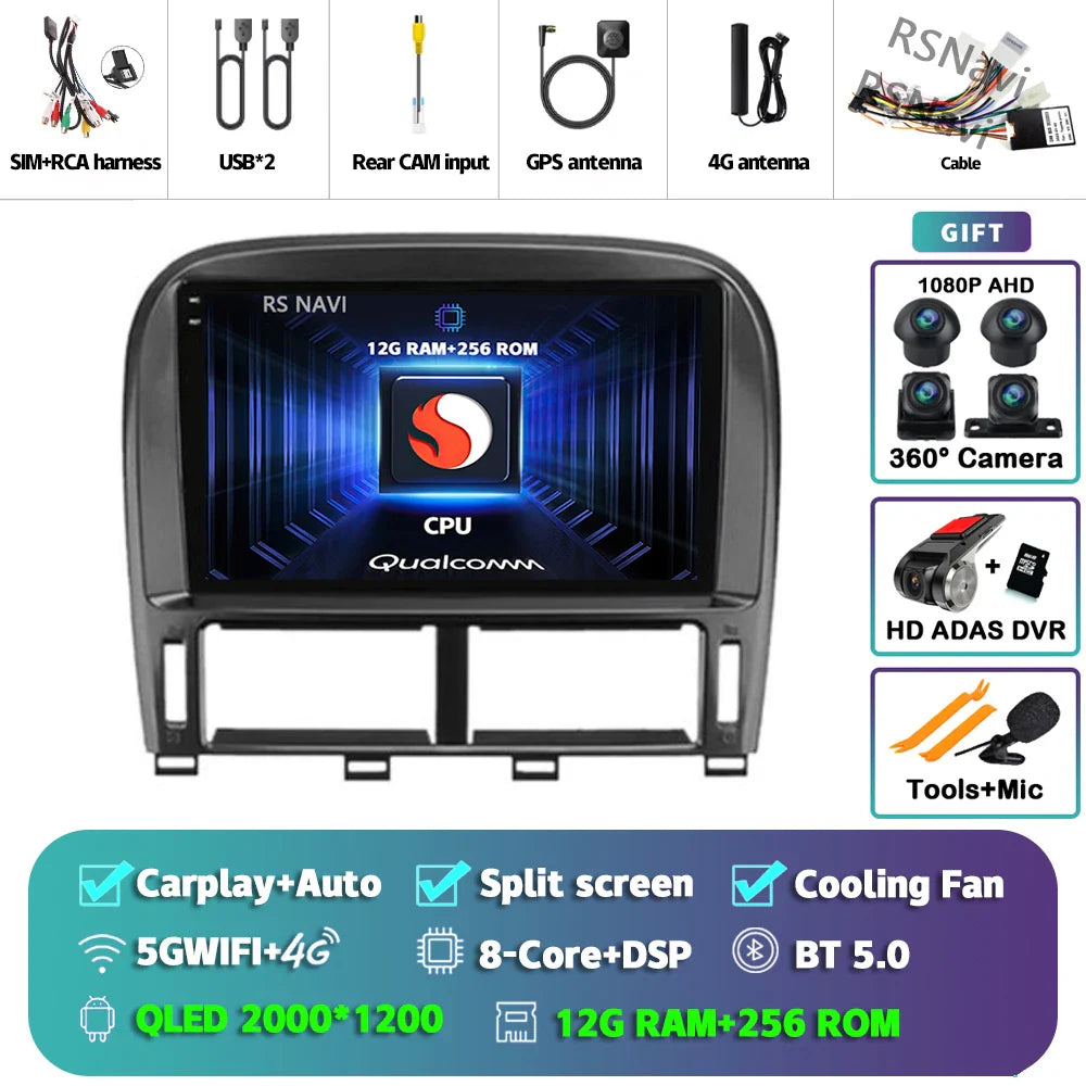 Android 14 Carplay Auto Car Radio Multimedia Player For Lexus LS430 XF30 LS 430 2000 - 2006 DSP Autoradio Stereo 2din Head Unit