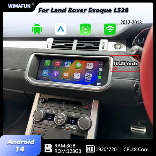 10.25" For Range Rover Evoque L538 2012-2018 Car Radio Navigation Multimedia Screen Bluetooth Player Android 14 Carplay Auto