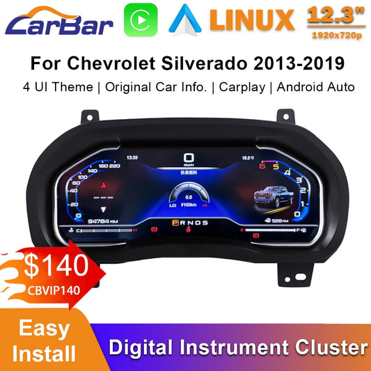 Carbar 12.3" LCD Dashboard Screen For Chevrolet Silverado 2013-2019 GMC Sierra  Car Digital Instrument Cluster Speedometer